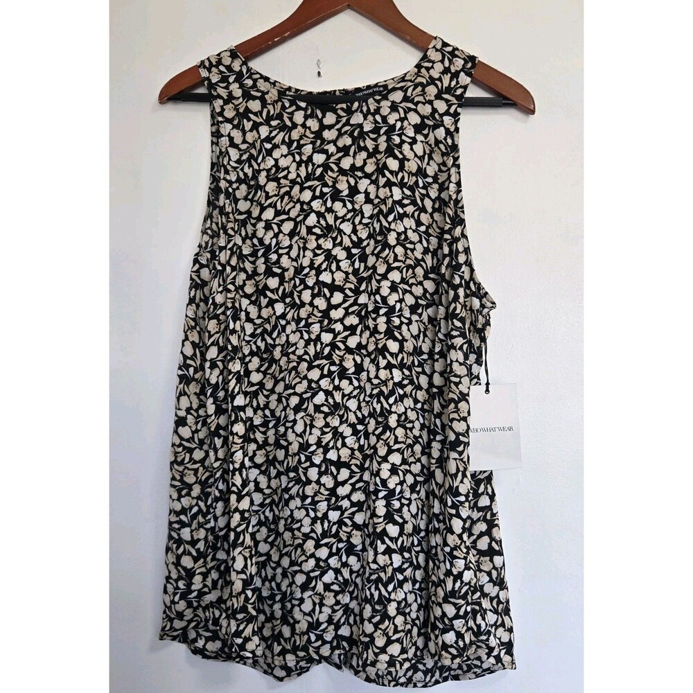 Who What Wear Black and Cream Floral Midi Dress